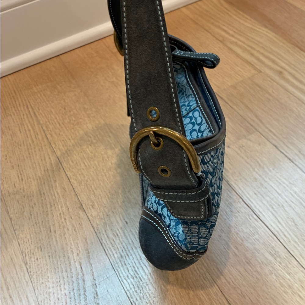 Coach Blue Signature Canvas Shoulder Bag with Suede Trim - Picture 10 of 10